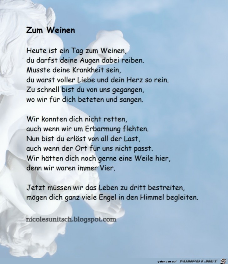 Zum Weinen - Trauergedicht von Nicole Sunitsch Zum Weinen - Trauergedicht von Nicole Sunitsch