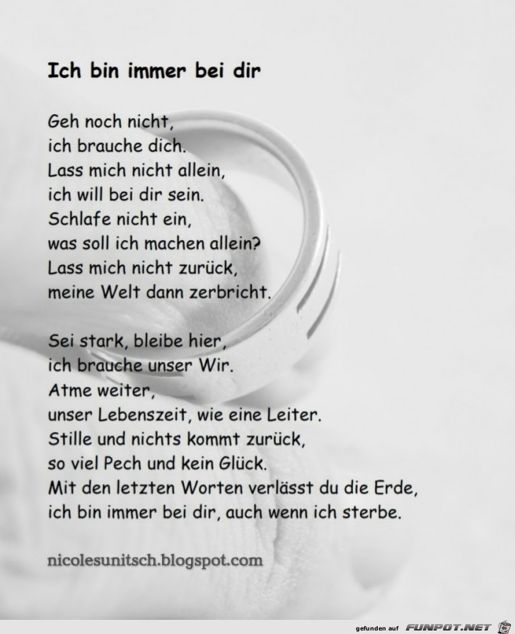 Ich bin immer bei dir - Trauergedicht von Nicole Sunitsch Ich bin immer bei dir - Trauergedicht von Nicole Sunitsch