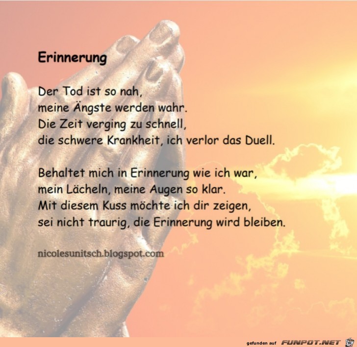 Erinnerung - Trauergedicht von Nicole Sunitsch