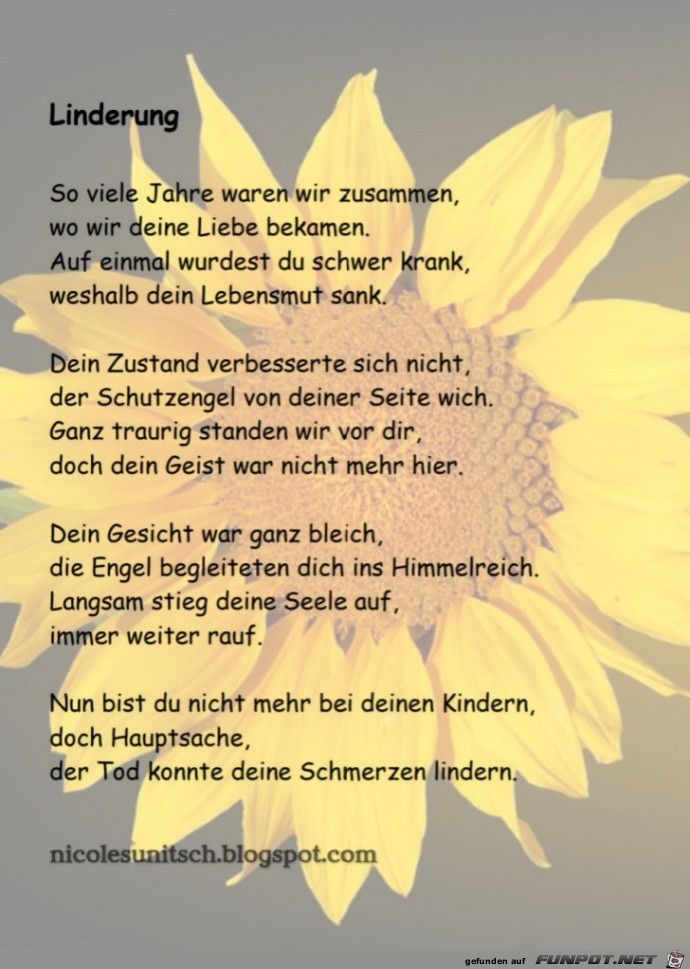 Linderung - Trauergedicht von Nicole Sunitsch Linderung - Trauergedicht von Nicole Sunitsch