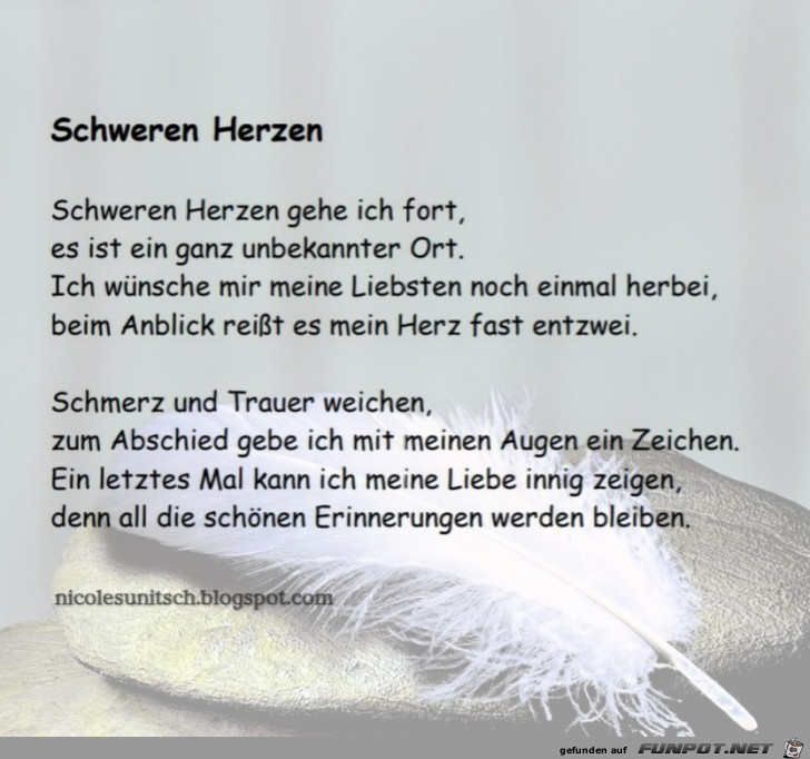 Schweren Herzen - Trauergedicht von Nicole Sunitsch Schweren Herzen - Trauergedicht von Nicole Sunitsch