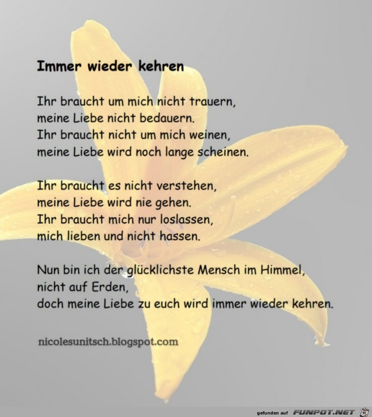 Immer wieder kehren - Trauergedicht von Nicole Sunitsch Immer wieder kehren - Trauergedicht von Nicole Sunitsch