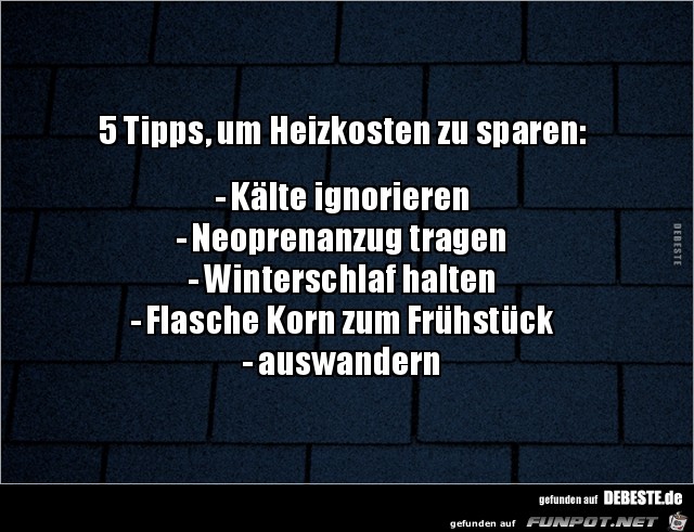 5 Tipps, um Heizkosten zu saren,.......