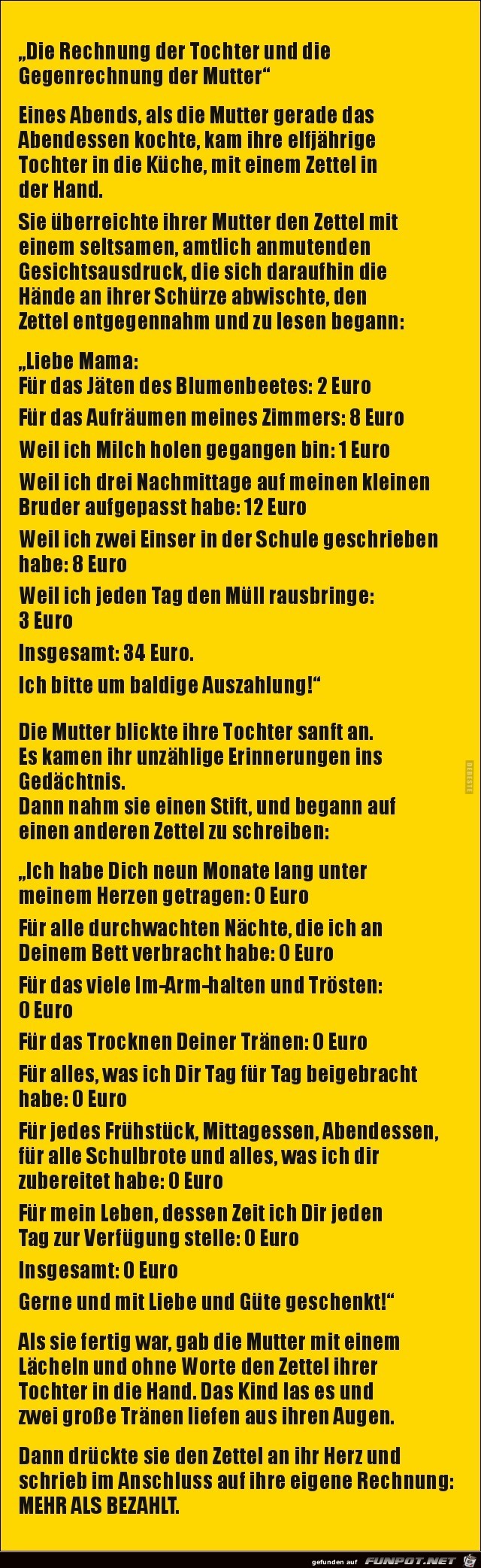 die Rechnung der Tochter und die Gegenrechnung der Mutter...