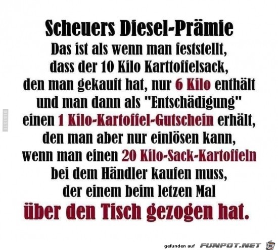 Scheuers Diesel Prämie..... Scheuers Diesel Prämie.....
