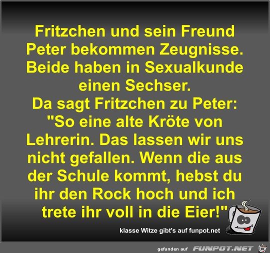 Fritzchen und sein Freund Peter bekommen Zeugnisse