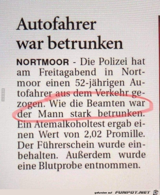 Autofahrer war betrunken......