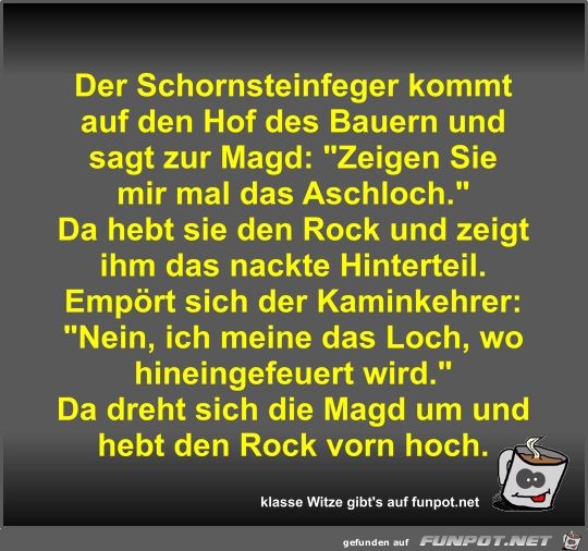 Der Schornsteinfeger kommt auf den Hof des Bauern und sagt Der Schornsteinfeger kommt auf den Hof des Bauern und sagt