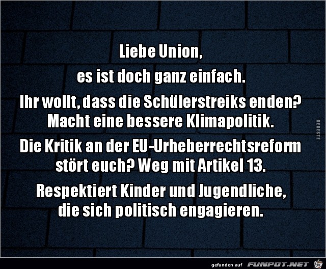 Liebe Union. ..es ist doch ganz einfach....