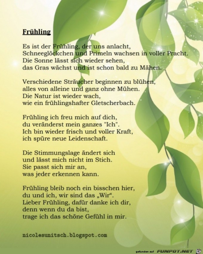 Frühling - Gedicht von Nicole Sunitsch Frühling - Gedicht von Nicole Sunitsch