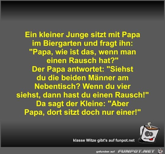 Ein kleiner Junge sitzt mit Papa im Biergarten und fragt ihn Ein kleiner Junge sitzt mit Papa im Biergarten und fragt ihn