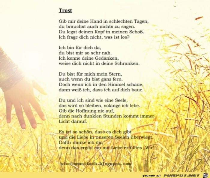Trost - Gedicht von Nicole Sunitsch Trost - Gedicht von Nicole Sunitsch