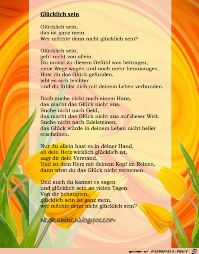 Glücklich sein - Gedicht von Nicole Sunitsch Glücklich sein - Gedicht von Nicole Sunitsch