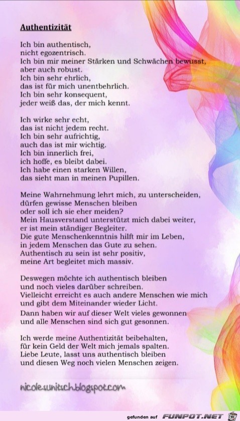 AUTHENTITÄT - Gedicht von Nicole Sunitsch AUTHENTITÄT - Gedicht von Nicole Sunitsch