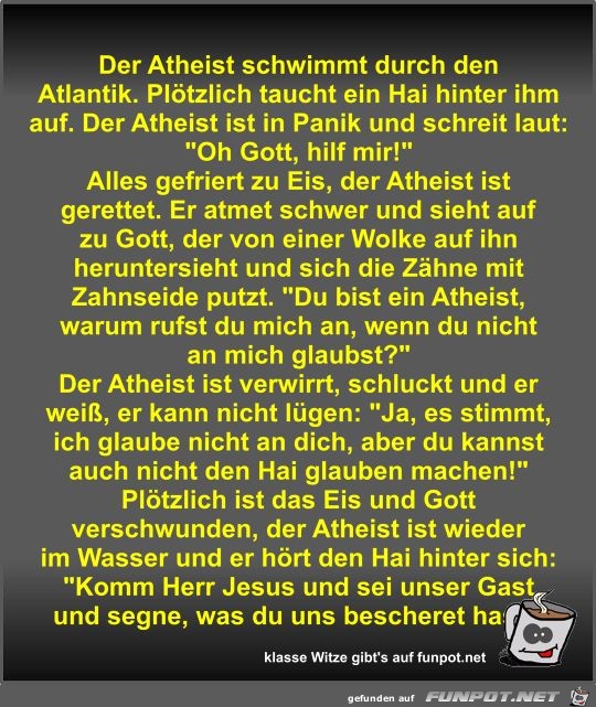 Der Atheist schwimmt durch den Atlantik