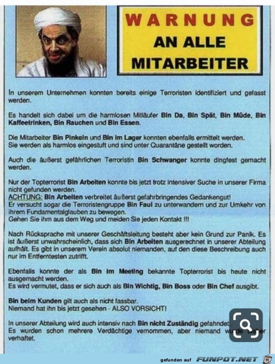 Warnung an alle Mitarbeiter