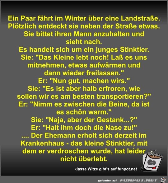Ein Paar fährt im Winter über eine Landstraße Ein Paar fährt im Winter über eine Landstraße