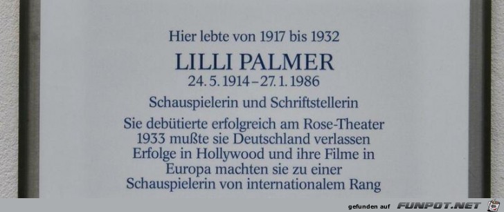 Berliner Gedenktafel Lilly Palmer Berliner Gedenktafel Lilly Palmer