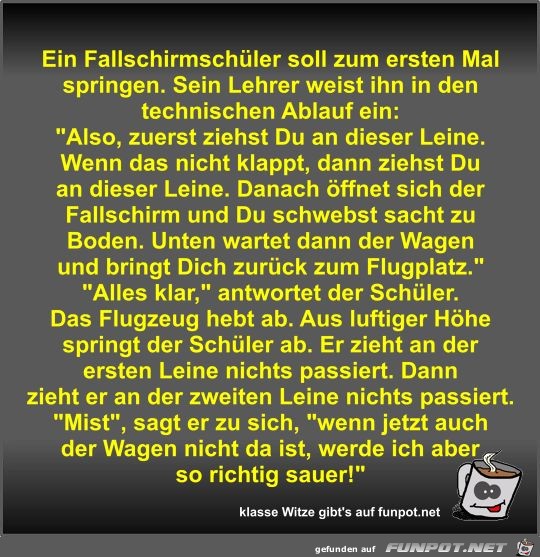 Ein Fallschirmschüler soll zum ersten Mal springen Ein Fallschirmschüler soll zum ersten Mal springen