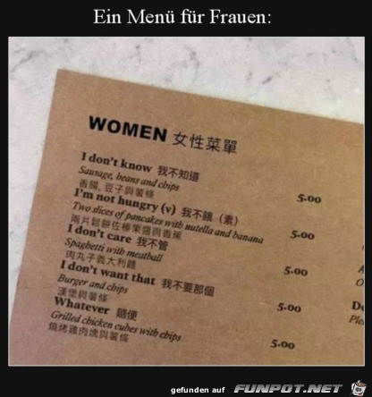 Frauen-Menü Frauen-Menü