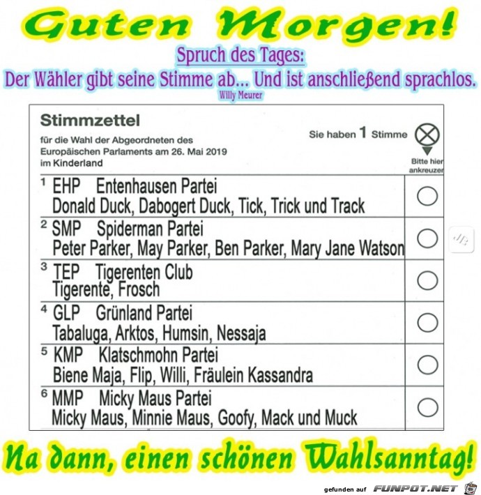 Sonntag, Wahl Sonntag, Wahl