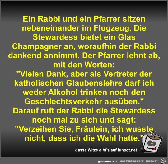 Ein Rabbi und ein Pfarrer sitzen nebeneinander im Flugzeug Ein Rabbi und ein Pfarrer sitzen nebeneinander im Flugzeug