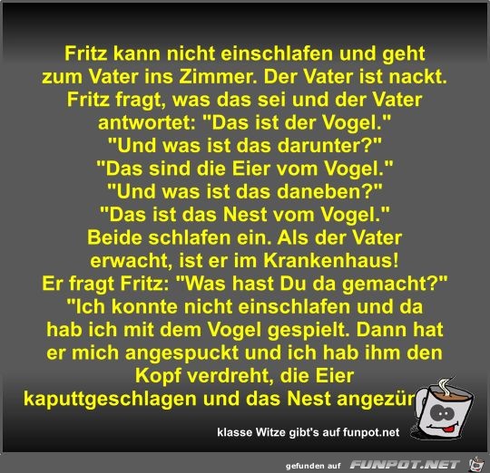 Fritz kann nicht einschlafen und geht zum Vater ins Zimmer Fritz kann nicht einschlafen und geht zum Vater ins Zimmer