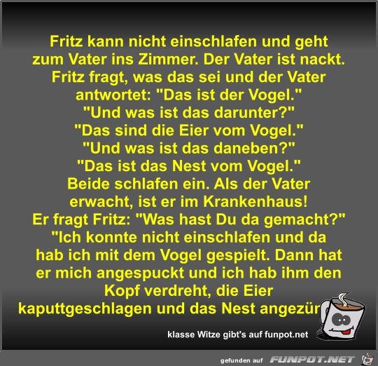 Fritz kann nicht einschlafen und geht zum Vater ins Zimmer