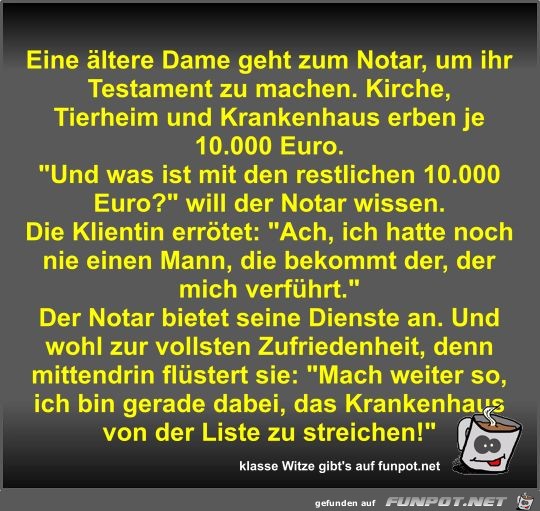 Eine ltere Dame geht zum Notar