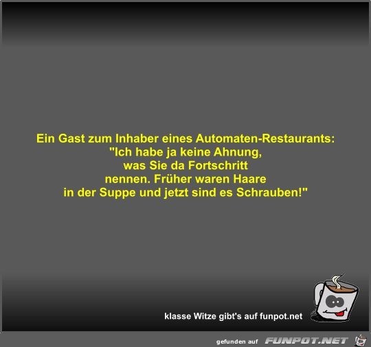 Ein Gast zum Inhaber eines Automaten-Restaurants