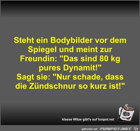 Steht ein Bodybilder vor dem Spiegel und meint zur Freundin Steht ein Bodybilder vor dem Spiegel und meint zur Freundin