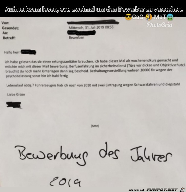 Bewerbung lustig