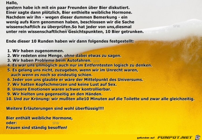 Bier enthaelt weibliche Hormone