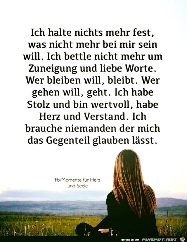 herziger Spruch 'Ich halte nichts mehr fest'