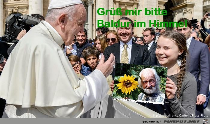 Greta und Papst mit Grüßen Greta und Papst mit Grüßen