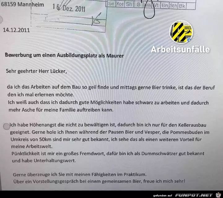 Ehrliche Bewerbung Ehrliche Bewerbung