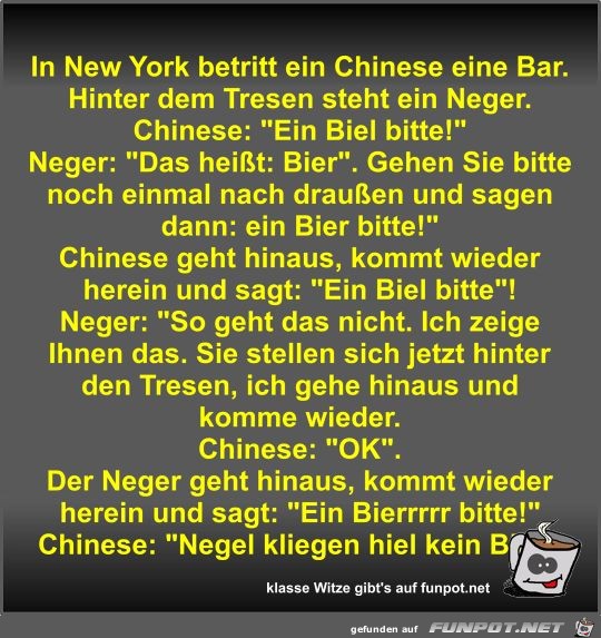 In New York betritt ein Chinese eine Bar