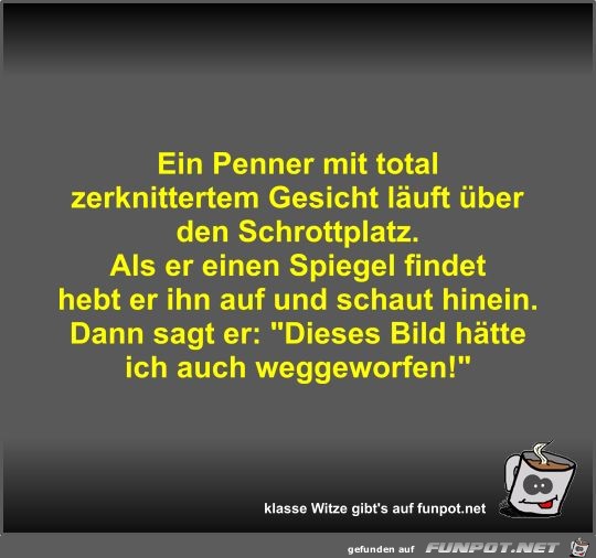 Ein Penner mit total zerknittertem Gesicht läuft über den... Ein Penner mit total zerknittertem Gesicht läuft über den...