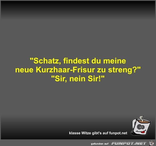 Schatz, findest du meine neue Kurzhaar-Frisur zu streng? Schatz, findest du meine neue Kurzhaar-Frisur zu streng?