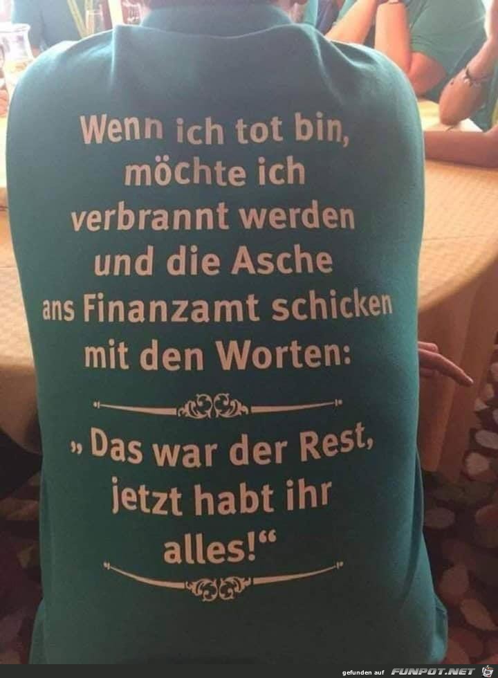 Asche ans Finanzamt Asche ans Finanzamt