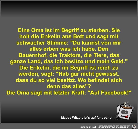 Eine Oma ist im Begriff zu sterben Eine Oma ist im Begriff zu sterben
