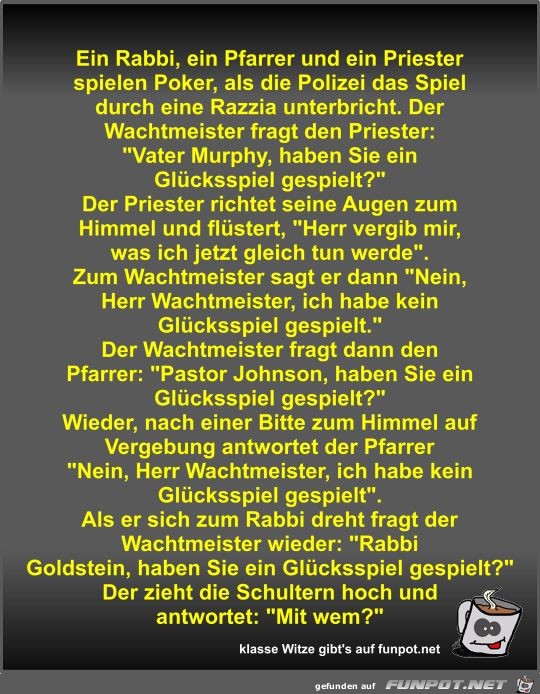Ein Rabbi, ein Pfarrer und ein Priester spielen Poker, als Ein Rabbi, ein Pfarrer und ein Priester spielen Poker, als