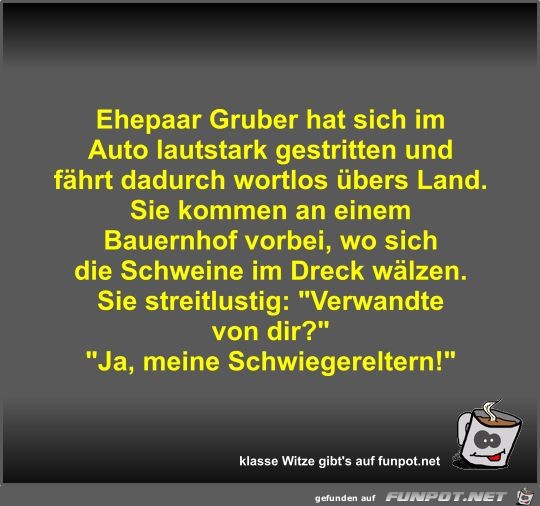 Ehepaar Gruber hat sich im Auto lautstark gestritten und... Ehepaar Gruber hat sich im Auto lautstark gestritten und...