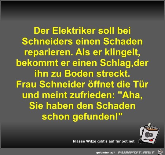 Der Elektriker soll bei Schneiders einen Schaden reparieren Der Elektriker soll bei Schneiders einen Schaden reparieren