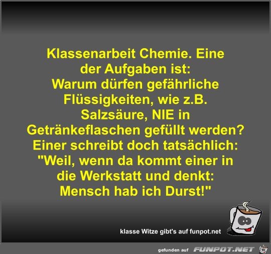 Klassenarbeit Chemie Klassenarbeit Chemie