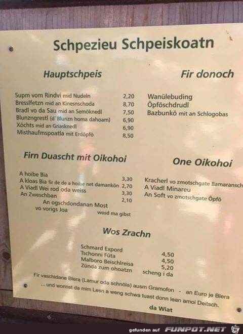 spezielle Speisekarte spezielle Speisekarte