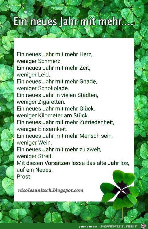 Ein neues Jahr mit mehr ... - Gedicht von Nicole Sunitsch Ein neues Jahr mit mehr ... - Gedicht von Nicole Sunitsch
