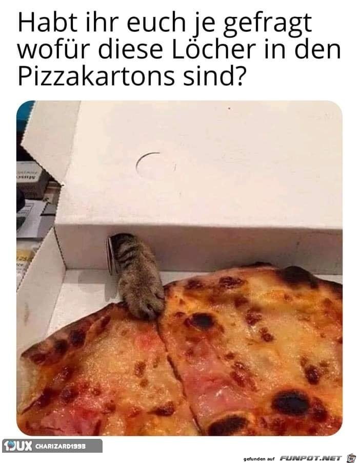 Wozu sind die Löcher im Pizzakarton? Wozu sind die Löcher im Pizzakarton?