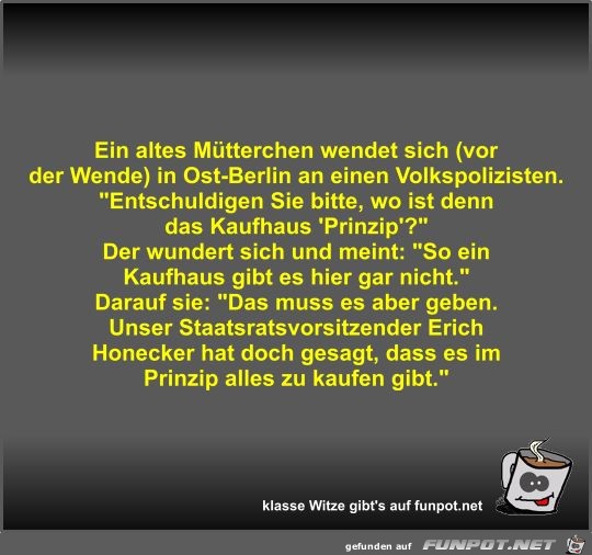 Ein altes Mütterchen wendet sich (vor der Wende) in... Ein altes Mütterchen wendet sich (vor der Wende) in...