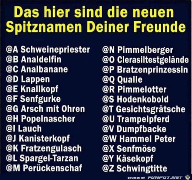 Spitznamen deiner Freunde Spitznamen deiner Freunde